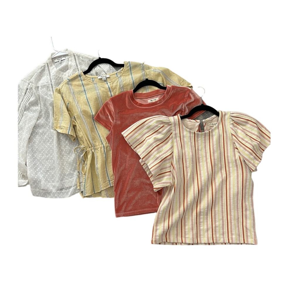 Madewell shirt blouse lot s xs yellow coral blouse Atlantic stripe Swiss dot - Picture 16 of 16